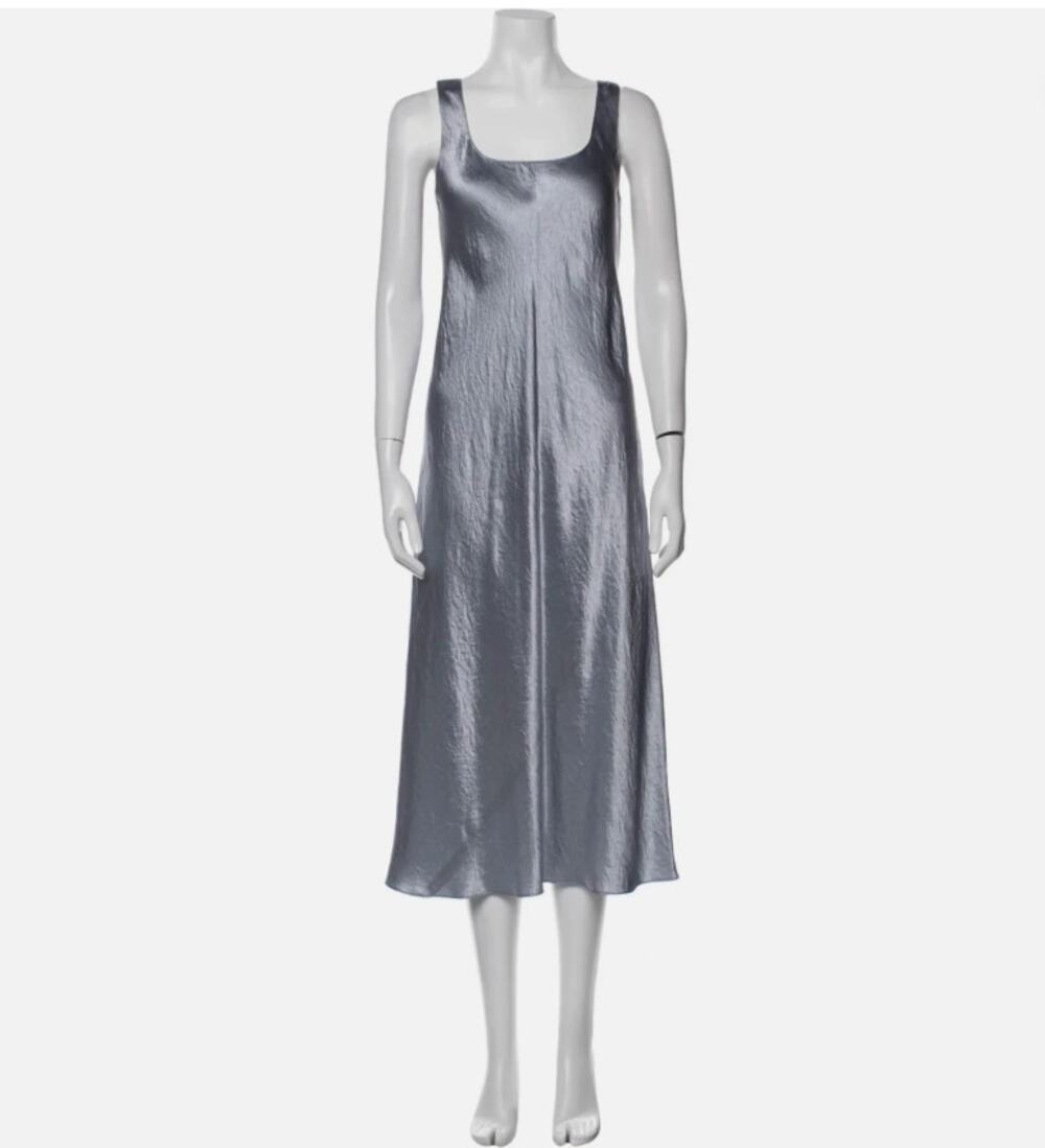 VINCE Satin Tank Sea Leaf Grey Women's Long Dress Size S $450 Bias Cut Formal